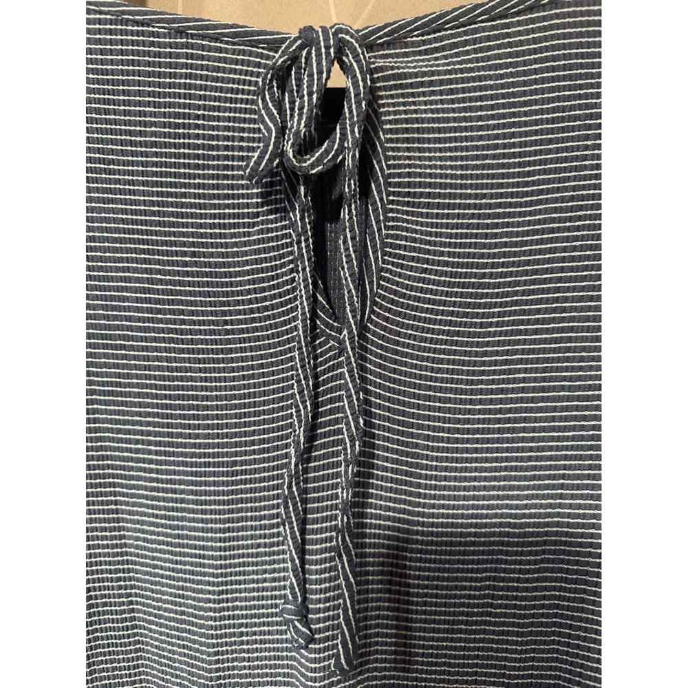 LC Lauren Conrad Womens Navy Blue White Striped Ribbed Tie Back Top Blouse Large - Picture 3 of 5